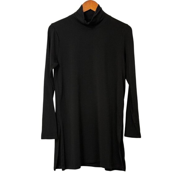 Eileen Fisher System Black High Neck Long Sleeve Tunic Top Soft Versatile Size S - Picture 1 of 6